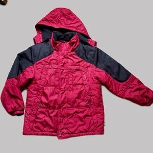 Protection System Kids Puffer Jacket Red/Black – Size 14/16 – Detachable Hood